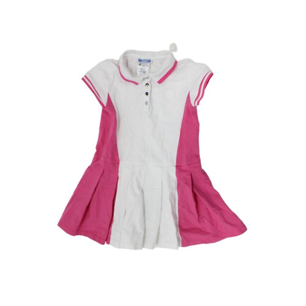 Jacadi Girls Color Block Collar Short Sleeve Shift Dress White Pink Size 6Y